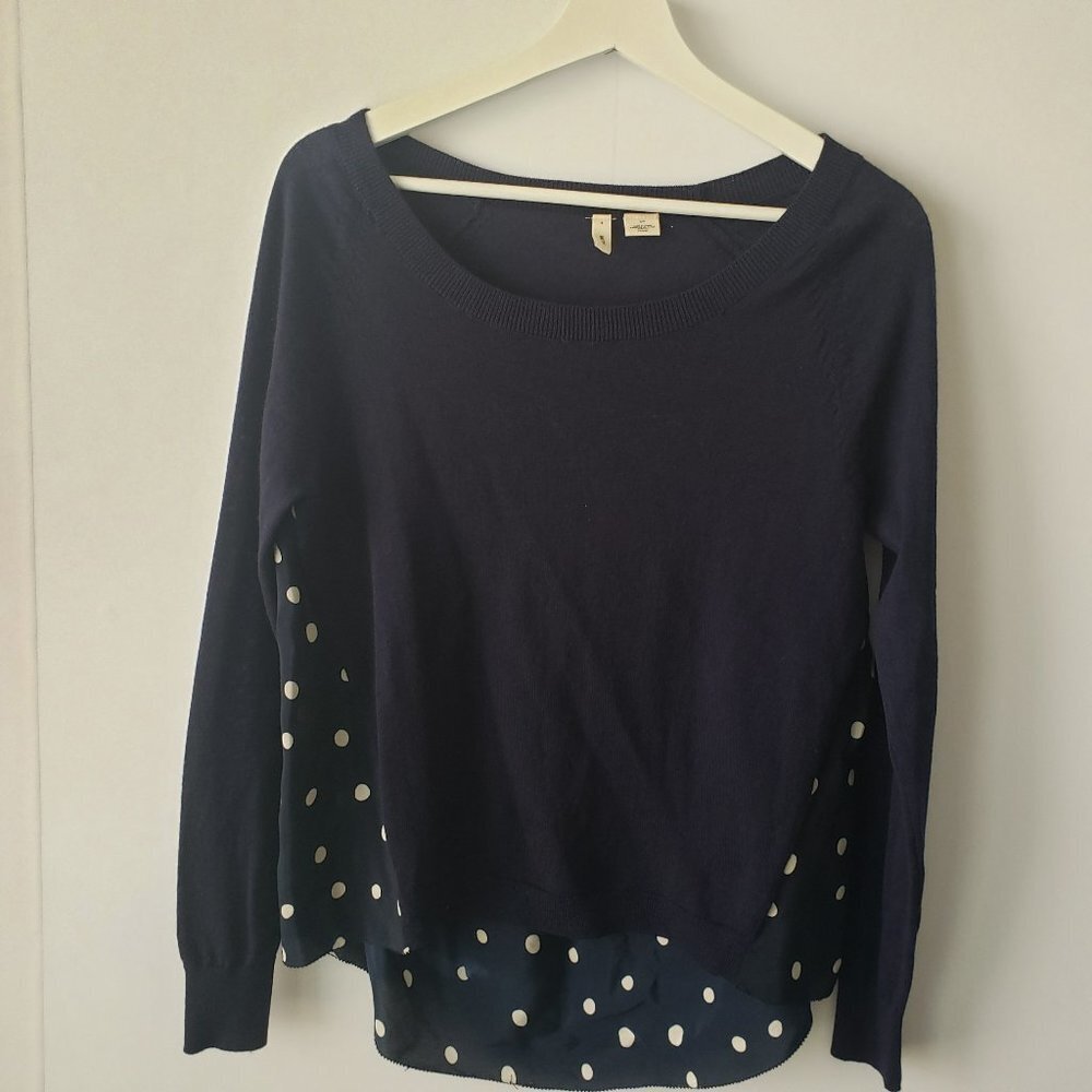 anthropologie moth polka dot mixed media top size S